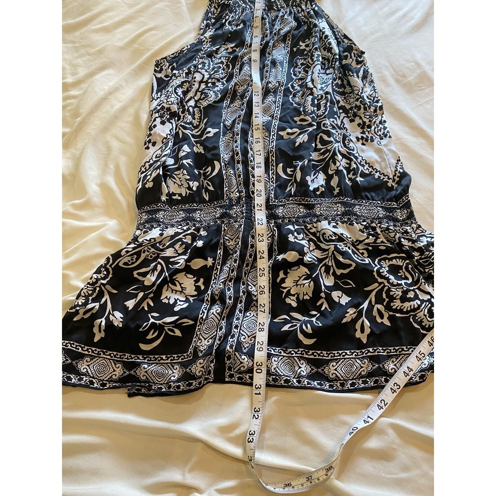 WHBM Tie Shoulder Elastic Waist Black & White 100% Silk Tunic Top Blouse Sz L - Picture 4 of 7